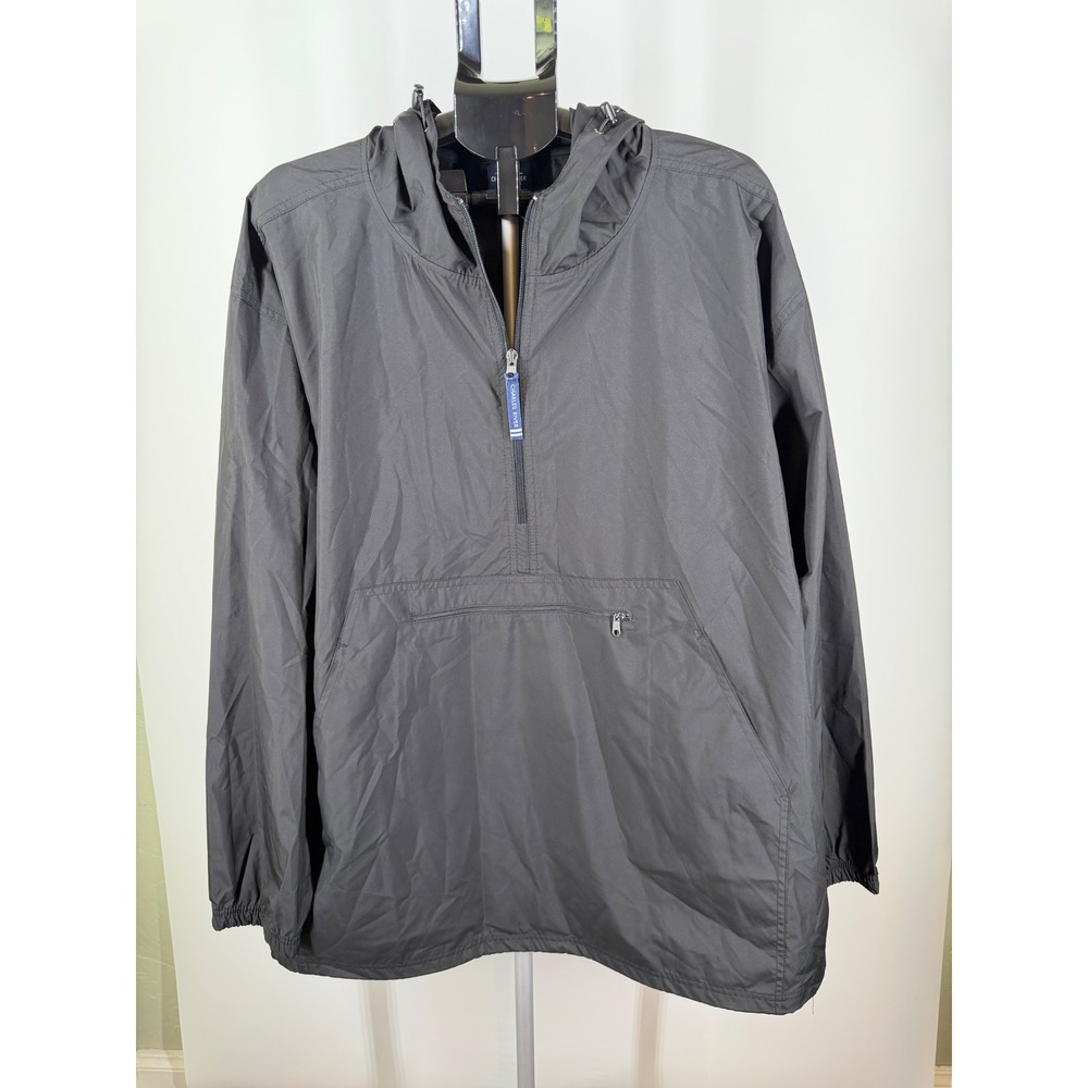 Charles River Apparel Mens‎ 5XL Black Quarter Zip Hooded Windbreaker Pullover